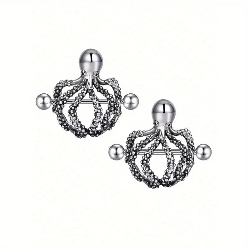 Ingvn  2pcs Halloween Elements Nipple Ring Nipple Piercing Jewellery Skeleton Hand Spider Heart Bat Wings Tight Spell Teeth Octopus