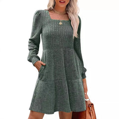 Ingvn  European and American Women's Square Collar Long Sleeve Autumn Dress Casual Baby Sweater