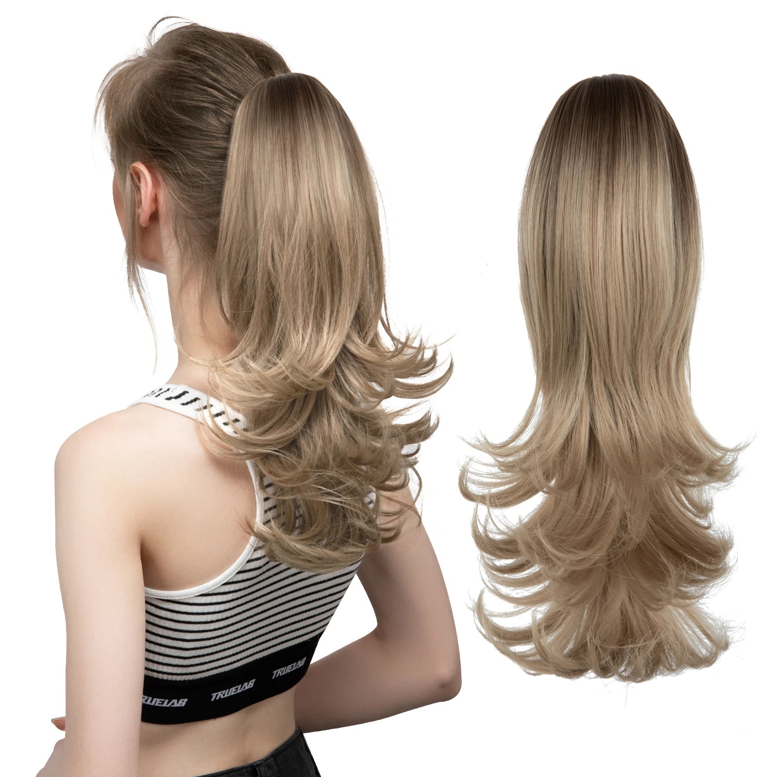 Ingvn  Claw Clip In Ponytail Hair Extensions Hairpiece Fake Blonde Hair Wavy False Pigtail With Elastic Band Horse Tail
