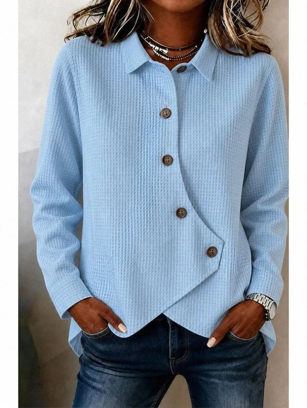 Ingvn  Casual Loose Solid Irregular Shirt & Blouse Women Autumn Winter Fashion Button Long Sleeve Shirts Tops Femme