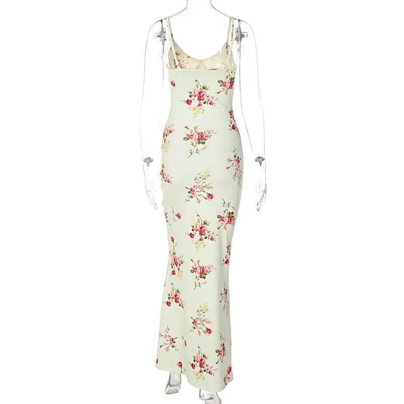 Ingvn  Sexy Y2K Clothes Floral Print Sleeveless Backless Bodycon Maxi Dresses For Women Club Birthday Party Elegant Outfit