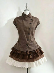 Ingvn  Retro Sweet Two Piece Set Women Plaid Short Sleeve Shirt High Waist Pleated Skirt Y2K Harajuku Hot Girl Summer