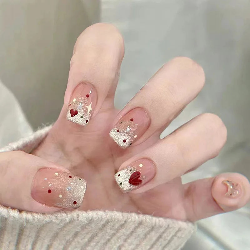 Ingvn  24Pcs Wearable Coffin Fake Nail Tips with Butterfly Camellia Designs Red Long Ballerina False Nails Press on Nails Art Manicure