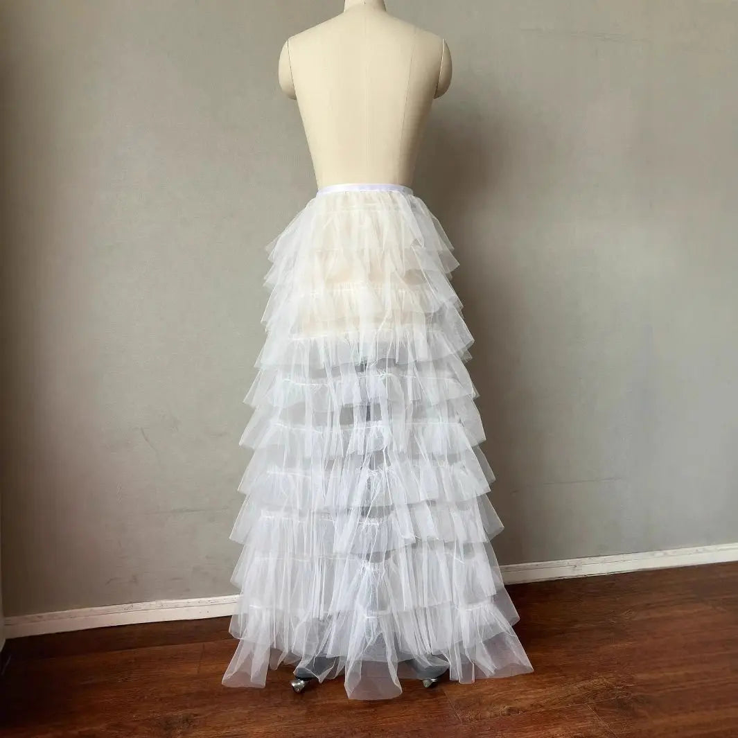 Ingvn  Women Solid Casual Skirt Sweet Lolita Style Ruffle Balletcore Fairy Prom Party A Line Dresses Faldas Mujer