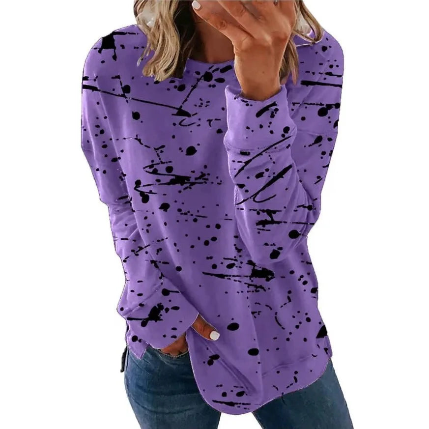 Ingvn - New Autumn European and American Women's Thickened Printed Loose - Fit Pullover Sweatshirt with Crew Neck and Long Sleeves