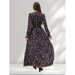 Ingvn  Fashion Floral Printed Long Party Dress For Women V-neck Long Sleeved Casual Elegant Maxi Dress