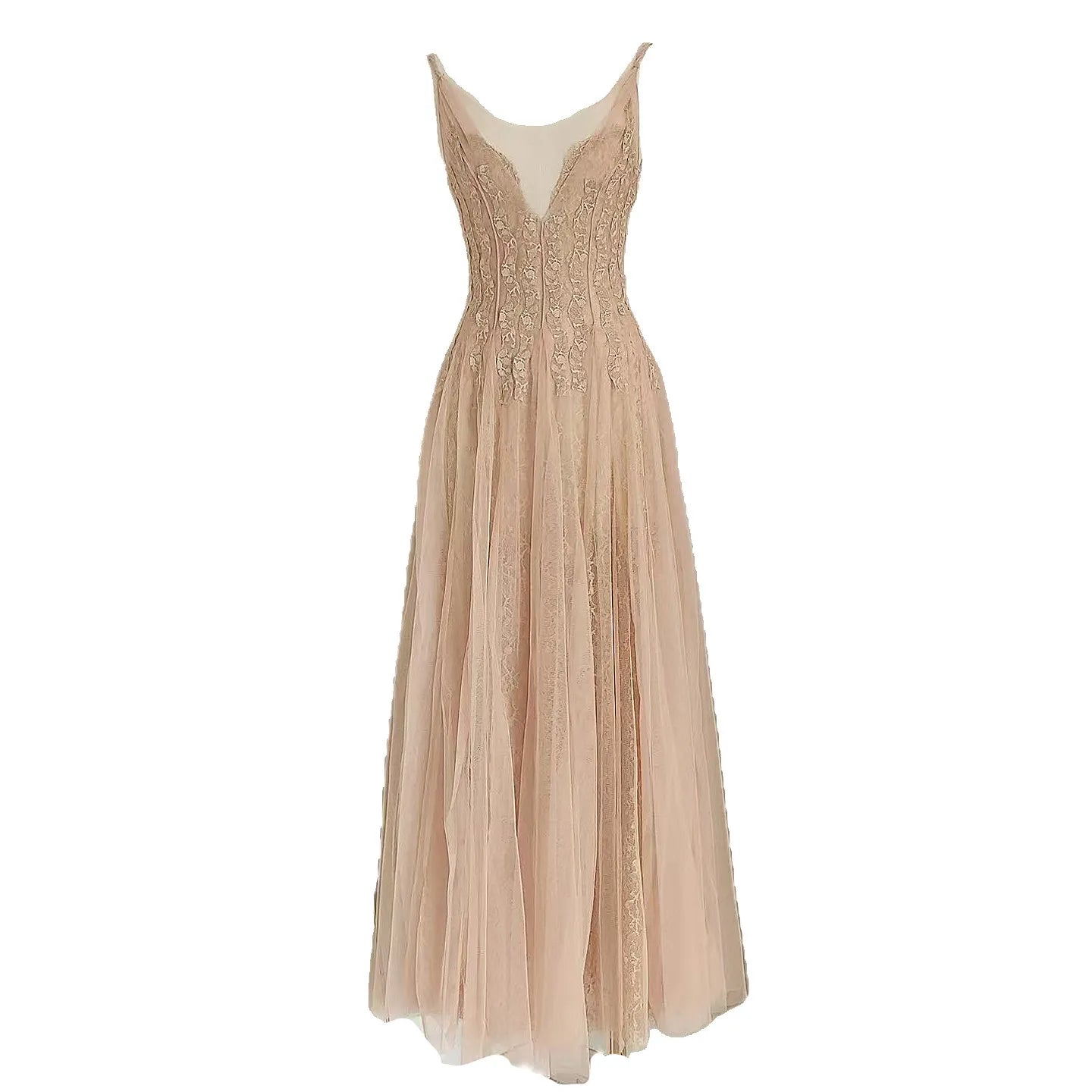 Ingvn  French Elegant Temperament Lace Embroidered Mesh Spliced Sleeveless V-neck High Waist Slim Long Evening Dress Women Summer