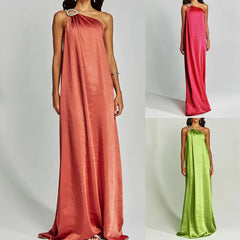 Ingvn  Women One Shoulder Sleeveless Solid Holiday Dress Elegant Ladies Spring Summer Maxi Dress Sexy Backless Party Dress Vestidos