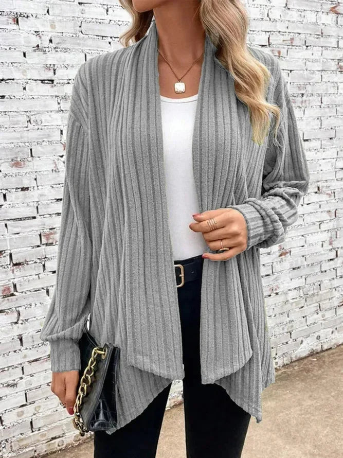 Ingvn  Fashion Women's Fashion Solid Color Autumn Winter Elegant Irregular Ribbed Cardigan Jacket Female Long Sleeve Loose Outwear Coat