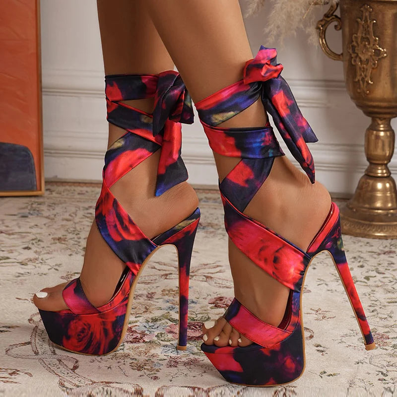 Ingvn  Model Catwalk 16CM Super High Heels Platform Sandals For Women Sexy Open Toe Banquet Party Stripper Pole Dance Shoes Red