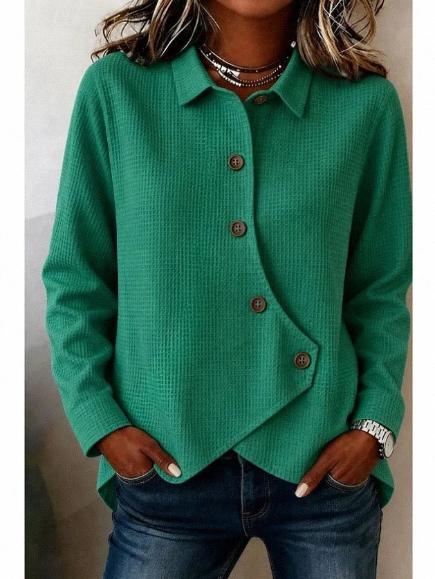Ingvn  Casual Loose Solid Irregular Shirt & Blouse Women Autumn Winter Fashion Button Long Sleeve Shirts Tops Femme