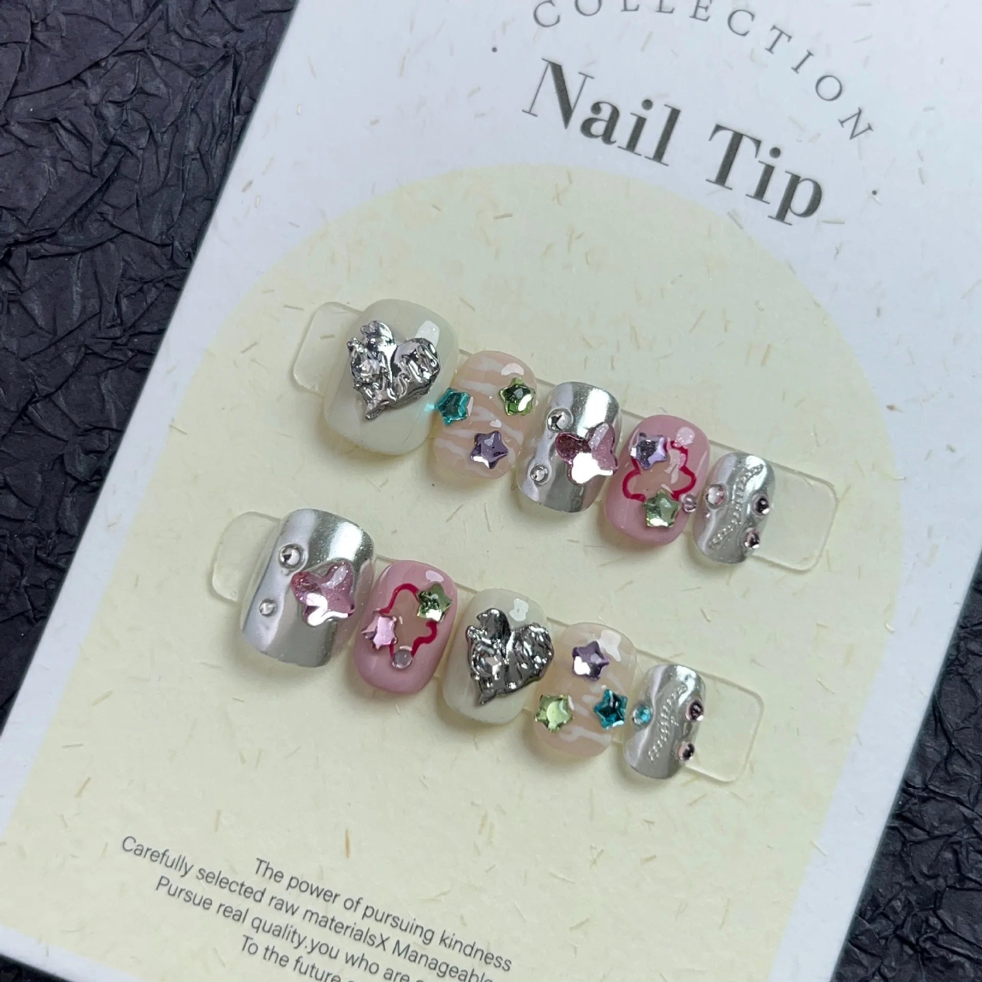 Ingvn  10Pcs Short Sweet and Cool Handmade Press On Nails Full Cover Design Round Head Fake Nail Artificial Manicure Wearable Nail Tips