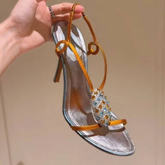 Ingvn  New Women's Stiletto Heel Sandals Open Toe Ankle Strap Party Elegant Prom  Sandals