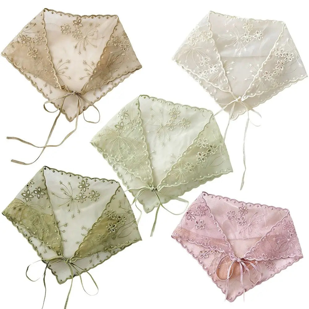 Ingvn  Casual Vintage Lace Flower Hair Scarf Cute Thin White Bandanas for Women Chic Style Bohemian Triangle Head Scarf Photography