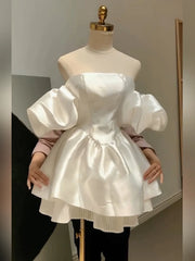 Ingvn  French Style Elegant Puff Sleeve Sexy off-Shoulder Backless High Waist Slim Fit White Princess Birthday Party Dress Women Summer