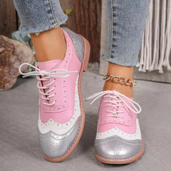 Ingvn  Big Size Shoes Woman Round Toe Female Footwear British Style Oxfords Mixed Colors Low Heels Casual Sneaker New DressSingle Shoes