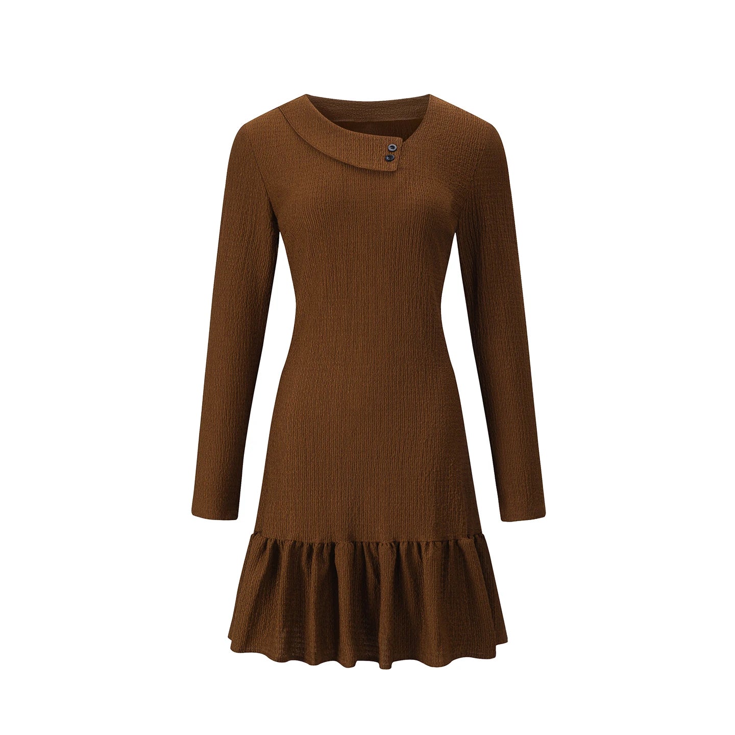 Ingvn - New Long Sleeve Dresses for Women Skew Collar Women Dress Elegant Solid A-LINE Dress Women Vestidos De Verano Mujer