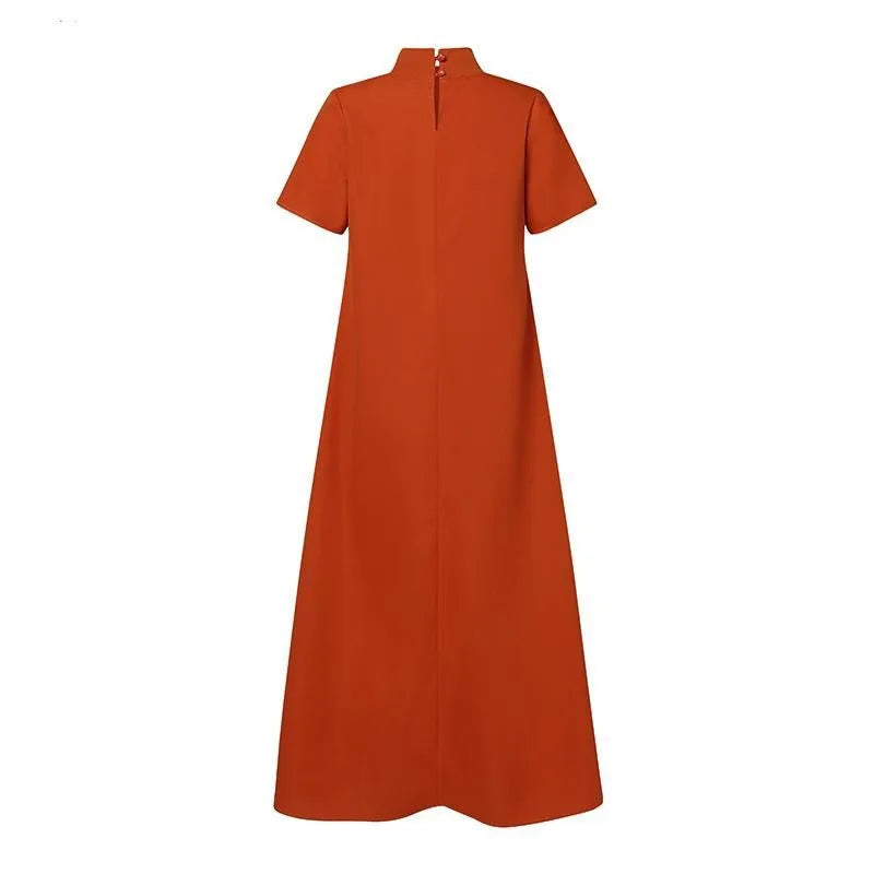 Ingvn  Plus Size Women's Fashion Solid Color Long Dress Elegant Ladies Casual Loose Short Sleeved Long Dress Dress Evening Dress