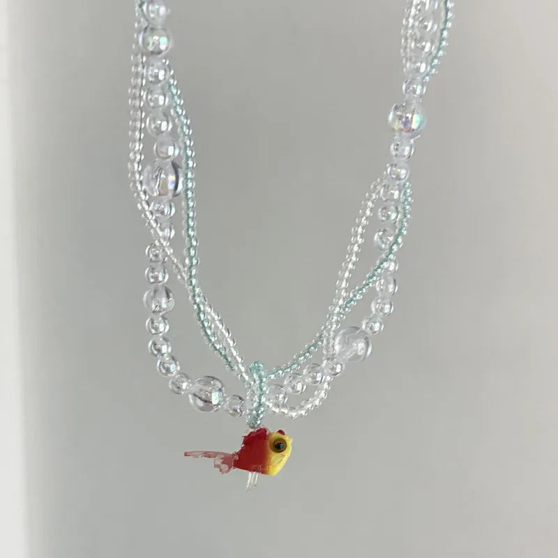 Ingvn  Kpop Goth Goldfish Pendant Necklace for Women Resin Acrylic Boho Aesthetic Charm Y2K Handmade Beads Trendy Accessory