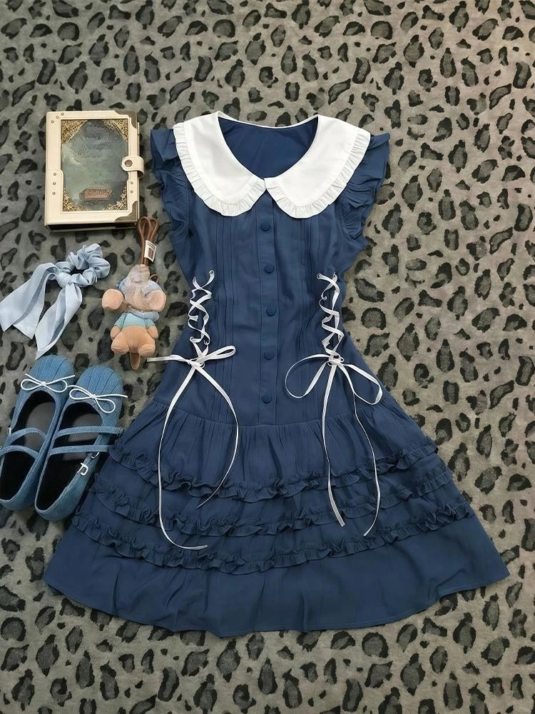 Ingvn  Elegant Gothic Vintage Dress Women Lolita Lace Sleeveless Mini Dress Y2K Slim Style Spicy Girl Daily Fashion