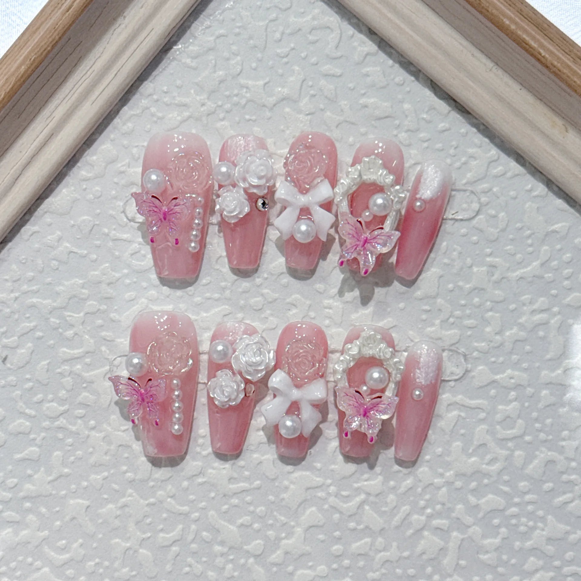 Ingvn  10pcs Handmade Finger Nails Spring Ready-made Artificial Nail Tips 3d Flowers Short False Nails Aesthetic press on Nails