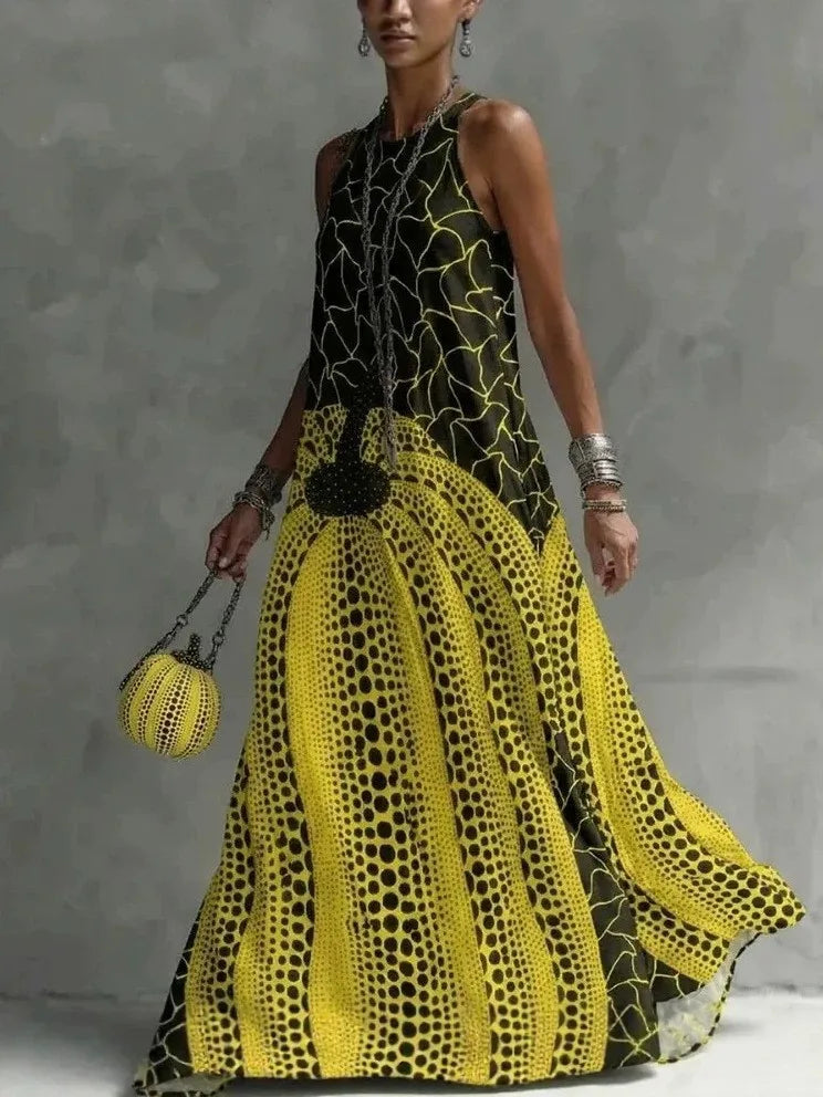 Ingvn  Summer Dress Woman Sleeveless High Waist Dresses Women's Summer Maxi Dress Polka Dot A Line Dress Casual Elegant Party Evening