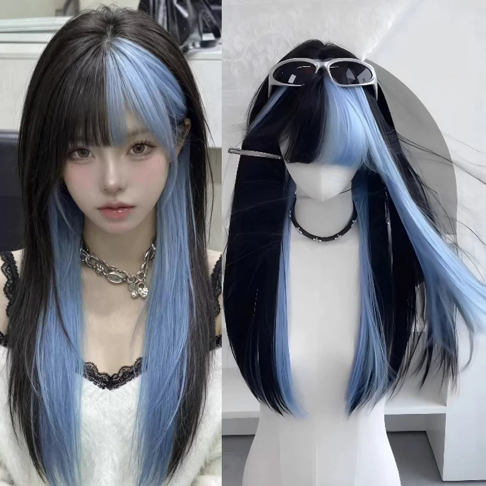Ingvn  Long Wavy Brown Middle Part Wig Synthetic Lolita Wig Natural Cosplay Party Wig Daily Wear Halloween Costume Y2K Orange Wig