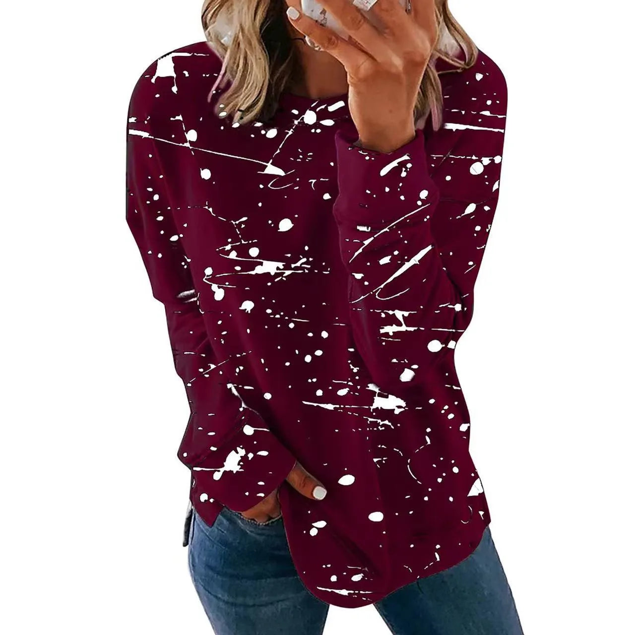 Ingvn - New Autumn European and American Women's Thickened Printed Loose - Fit Pullover Sweatshirt with Crew Neck and Long Sleeves