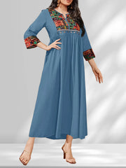 Ingvn  Fashion Women's V-neck Printed Long Maxi Dress Ladies V-neck Comfortable Long Sleeved Ankle Length Dress
