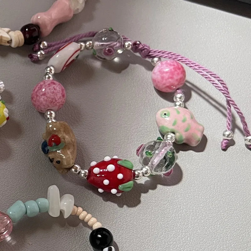 Ingvn  New Cute Geometry Star Conch Ceramic Glass Acrylic Beaded Bracelet Girl Kpop Aesthetic Charm Jewelry Y2K Marine Accessories