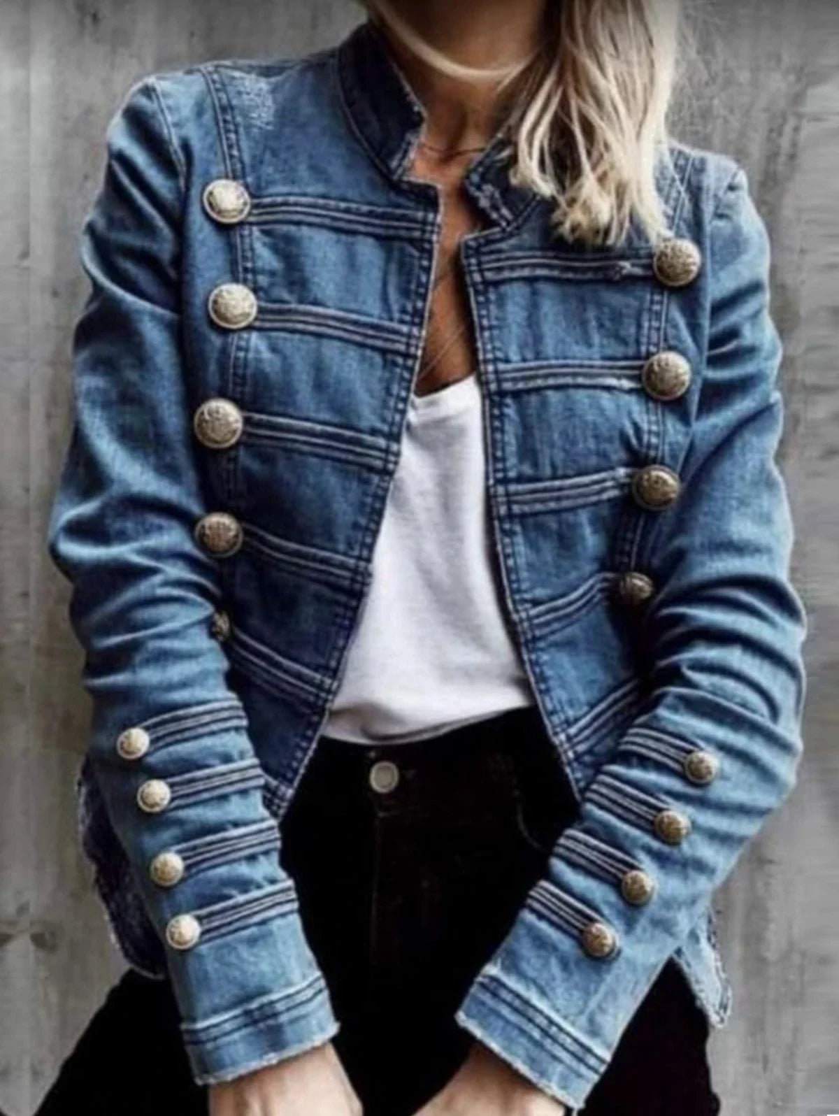 Ingvn  Women's Denim Jackets Autumn Winter Button Vintage Stand Collar Long Sleeve Streetwear Denim Coat Fashion Outerwear