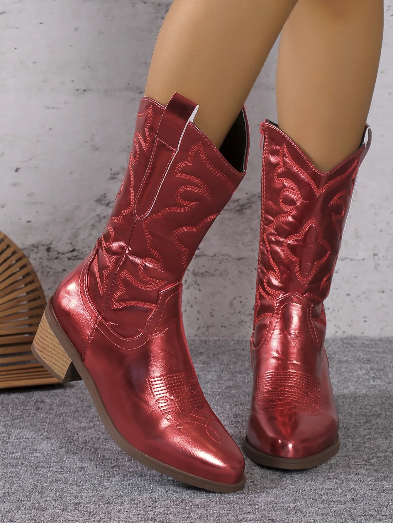 Ingvn  Fashion Mid-calf Boots Woman Side Zipper Pointed Western Cowboy Boots Retro Candy Color Women Boots Plus Size 36-43 Botas Mujer