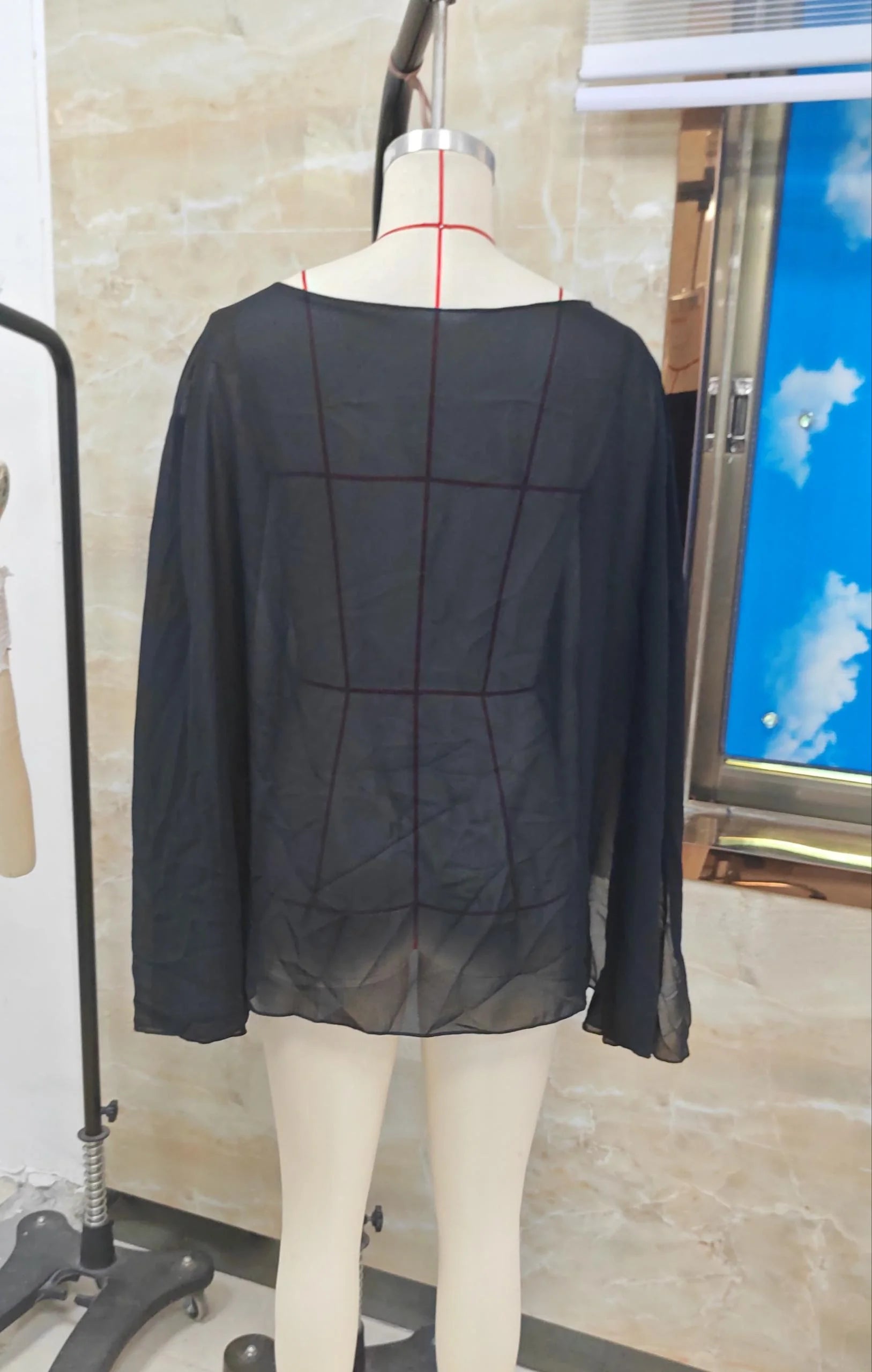 Ingvn  Womens Sheer Chiffon Cape Sleeve Top Batwing Boat Neck Loose Flowy See Thru Blouse Bikini Cover Up Vacation Beachwear