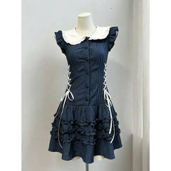 Ingvn  Elegant Gothic Vintage Dress Women Lolita Lace Sleeveless Mini Dress Y2K Slim Style Spicy Girl Daily Fashion