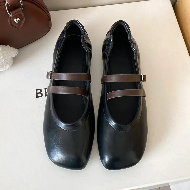 Ingvn  Fashion Patent Leather Mary Janes Women Ballet Flats Comfortable Soft Sole Elastic Band Walking Loafers Casual Girls Dance Shoes