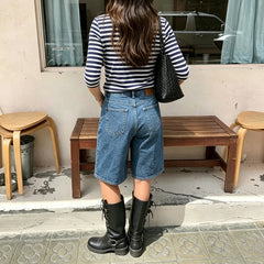 Ingvn  Women's Y2k American Retro Striped Contrast Color T-Shirts Boat Neck Three Quarter Sleeve Tee Tops Club Streetwear