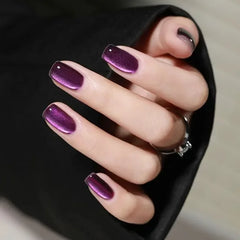 Ingvn  24Pcs Black Blue Purple Red Cat Eyes False Nails with Tools Press on Nails for Girls Square Nail Tips Fake Nails Set with Glue