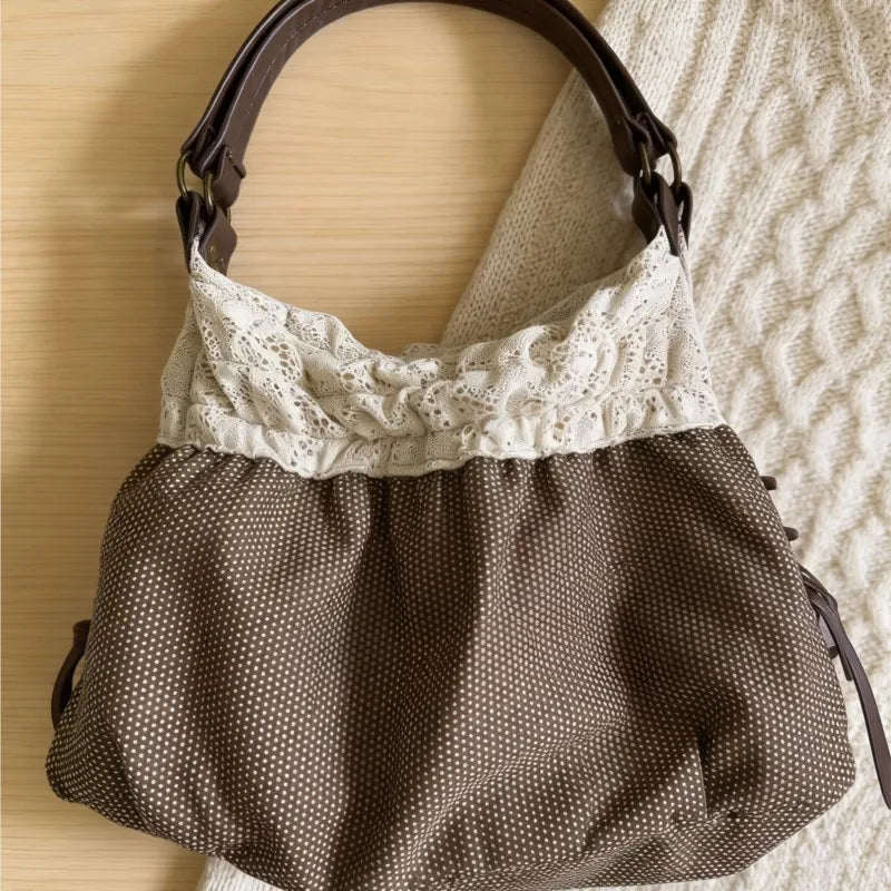 Ingvn - Polka Dot Large Capacity Bag Sweet Lace Shoulder Bags Tote Bolsos mujer Spacious Durable Bolsa Fashionable Bolso Bolsas