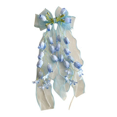 Ingvn  New Bell Orchid Ribbon Hair Clip Large Bow Soft Mesh Hair Barrettes Long Ribbon Tassel Design Bow Hair Clip For Girls