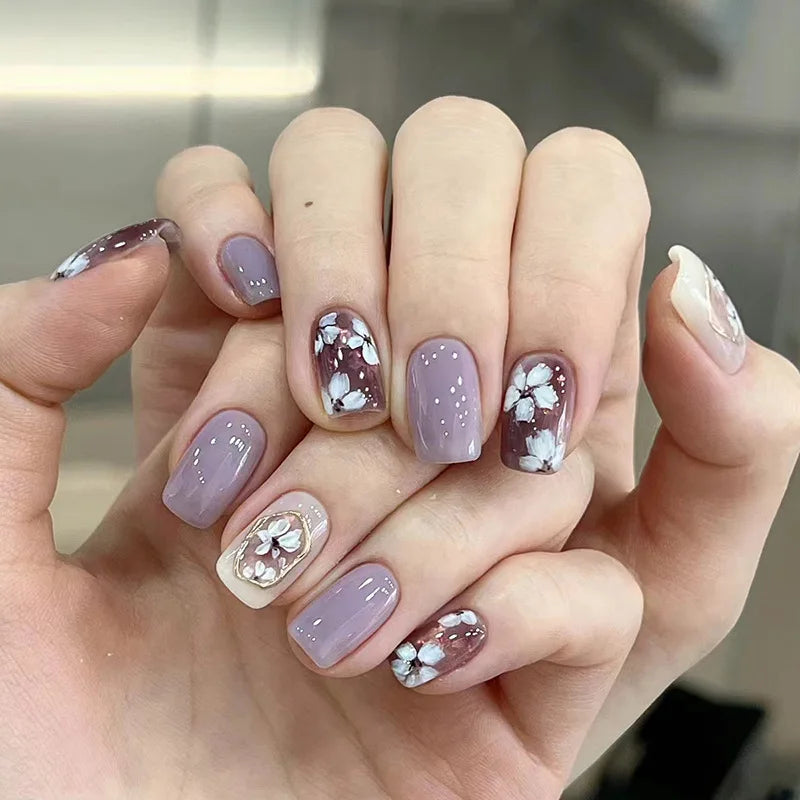 Ingvn  24Pcs Pink Ballet Fake Nails Full Cover Nail Tips Long Ballet False Nails with Rhinestone Chain Design Wearable Press on Nails