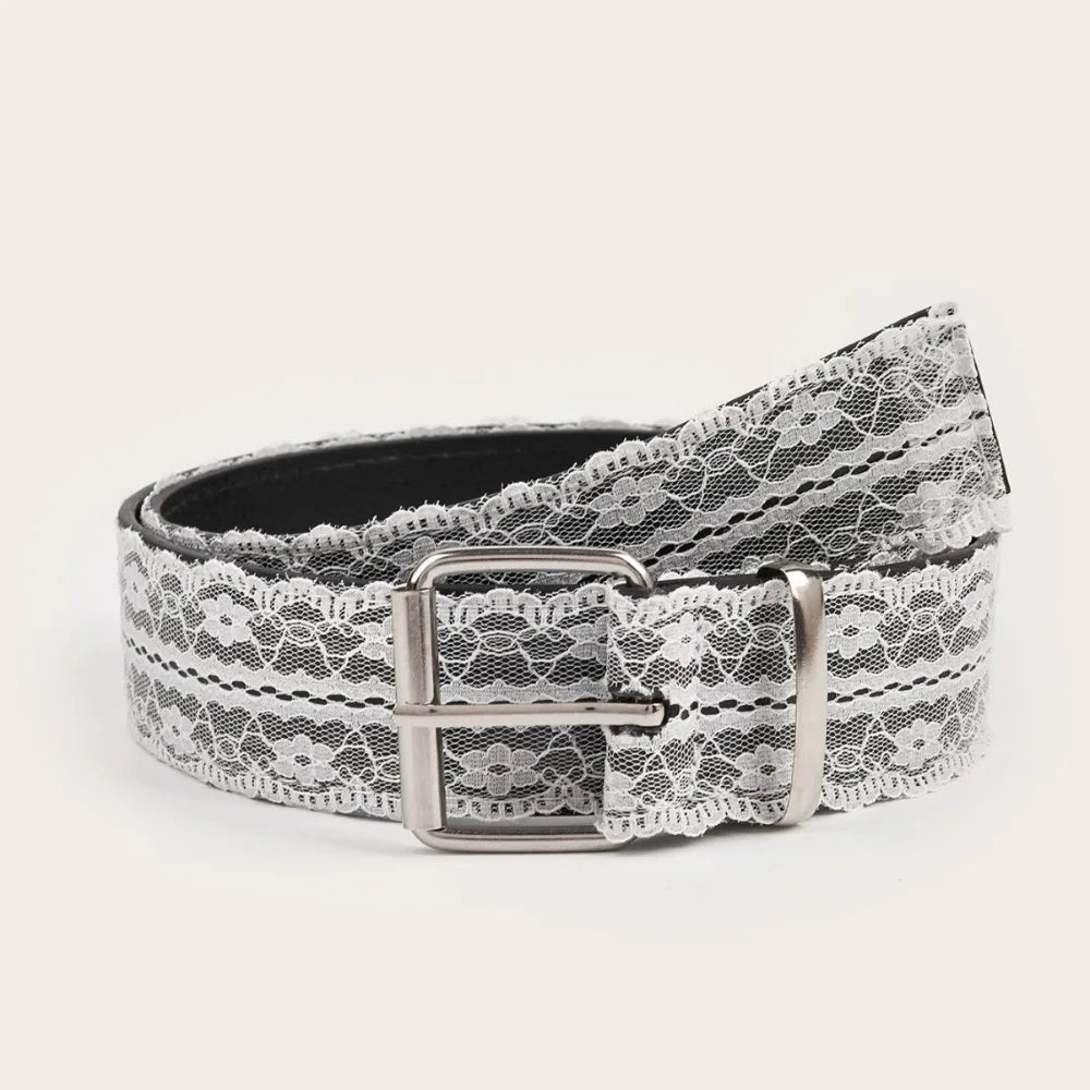 Ingvn  Beautiful Lace Waist Belt Leather White Floral Lace Waistband Decor Accessory Gift Casual Waist Strap Fashion Accent for Women