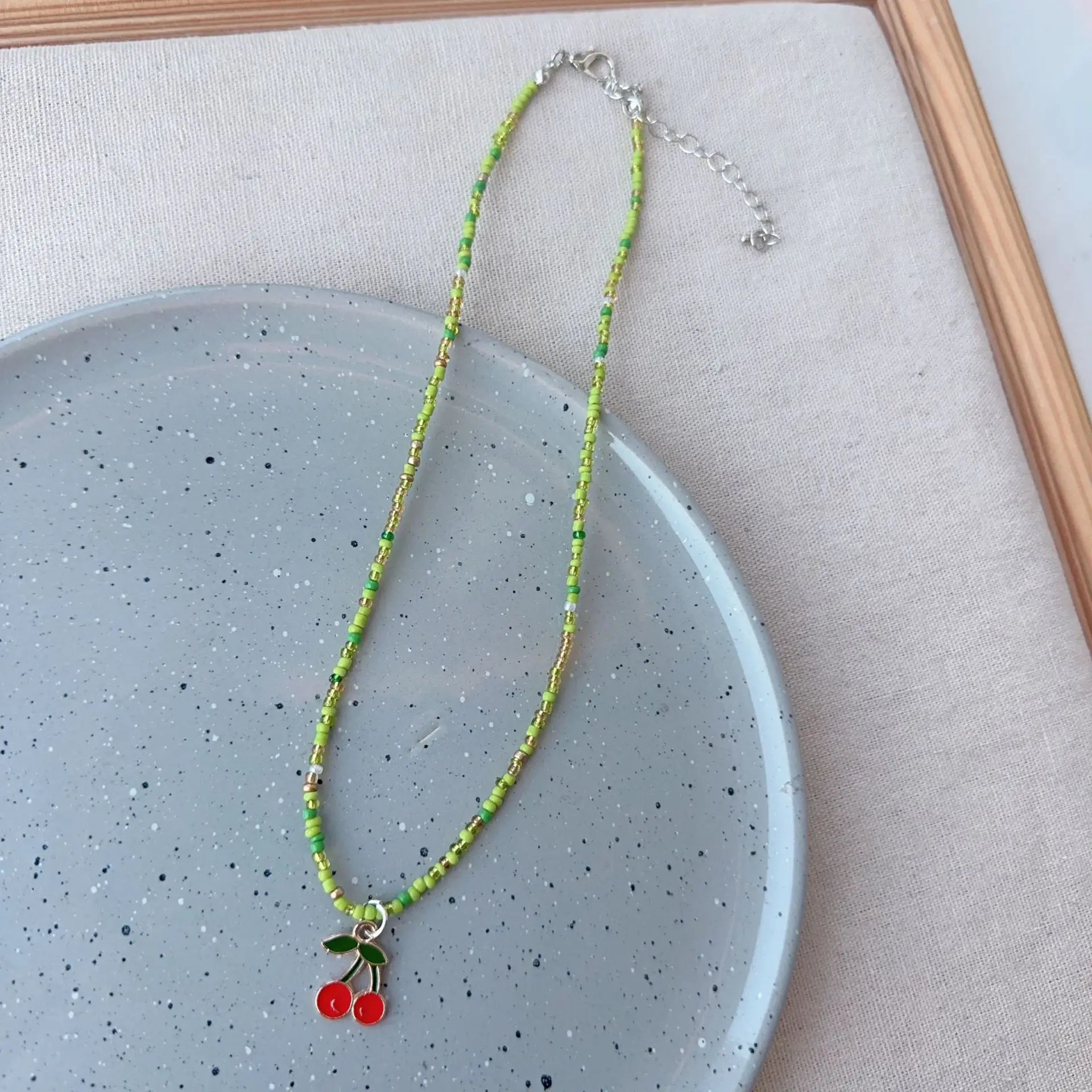 Ingvn  Korean Version Color Transparent Glass Cherry Pendant, Imitation Crystal Bead Sweet Necklace Jewelry For Girls' Parties