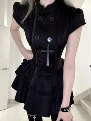 Ingvn  Y2K Aesthetic Harajuku Dress Women Vintage Slim Black Mini Dress Gothic Punk Female Daily