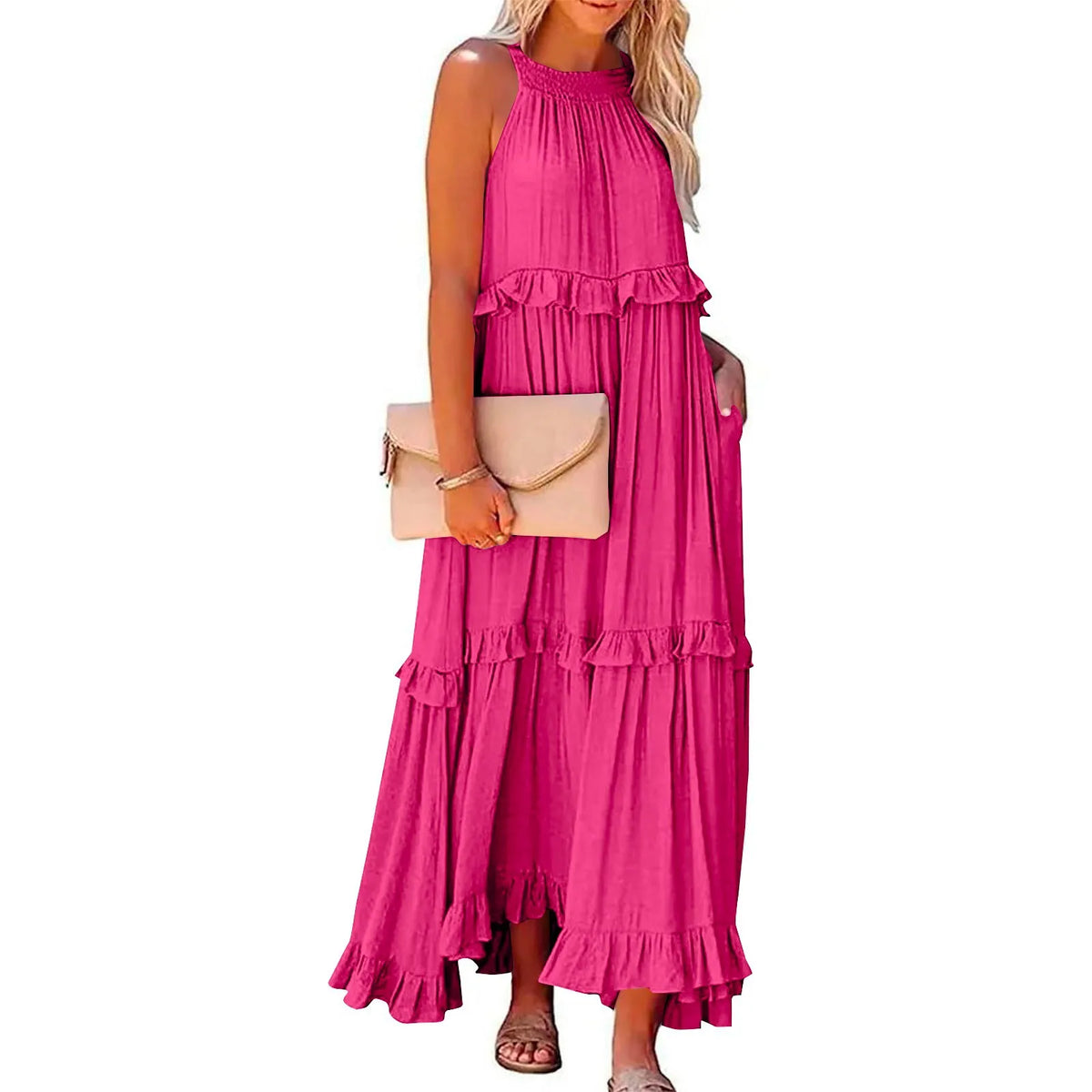 Ingvn  European and American New Summer Vacation Style Long Dress with Big Sway Flowing Beach Skirt for Women