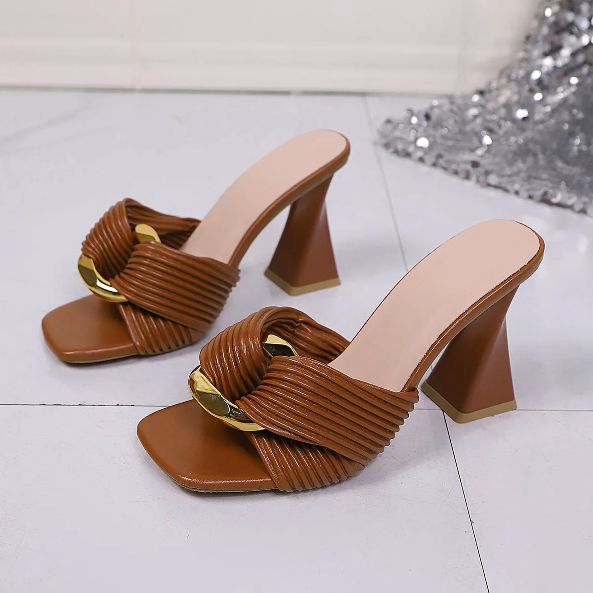 Ingvn  Women's Fashion Super High Heel Slippers Shoes Summer Exposed Toes Heeled Mules Slides Elegant Sexy Women's Sandals Size 36-43