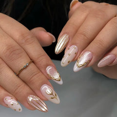 Ingvn  24Pcs Cat's Eye Design Fake Nail with Pearl Short Round Head Press on False Nails Silver French Bow Pattern Full Cover Nail Tips