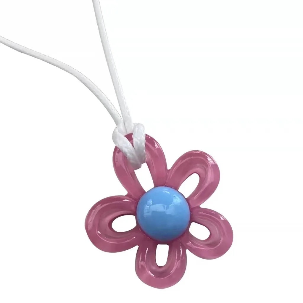 Ingvn  Colorful Acrylic Flower Pendant Wax Line Necklace Fashion Neck Handmade Chain Charm Statement Women Pendulum Y2K Jewelry Gift
