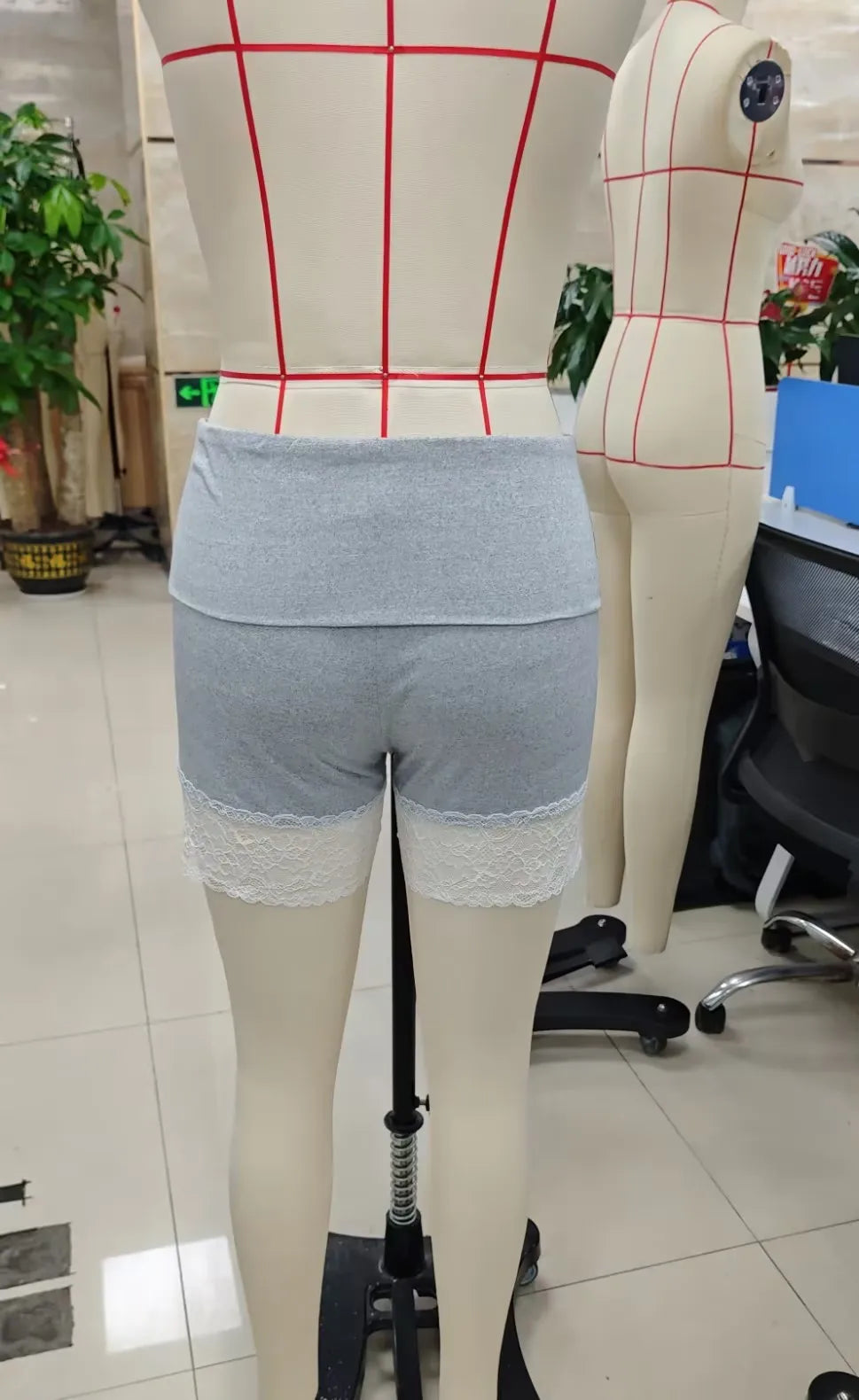 Ingvn  Womens Slim Fit Elastic High Rise Foldover Waist Bottoms with Wide Floral Lace Trim Patchwork Athletic Yoga Shorts