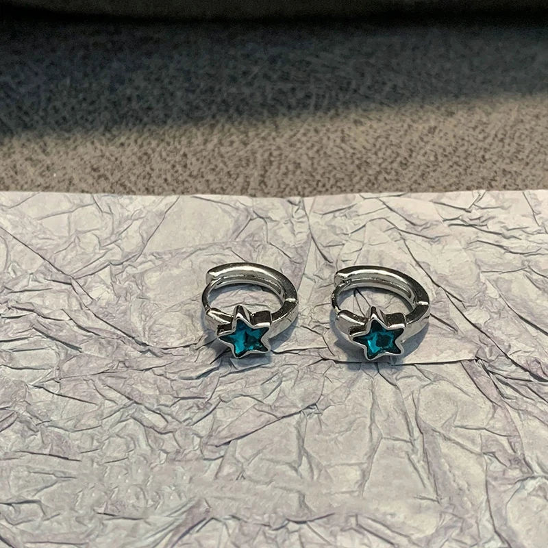 Ingvn  New Trendy Cute Sweet blue star Hoop Earrings for Women Girls Simple Fashion Vintage Earrings Aesthetic Jewelry Y2K Gift