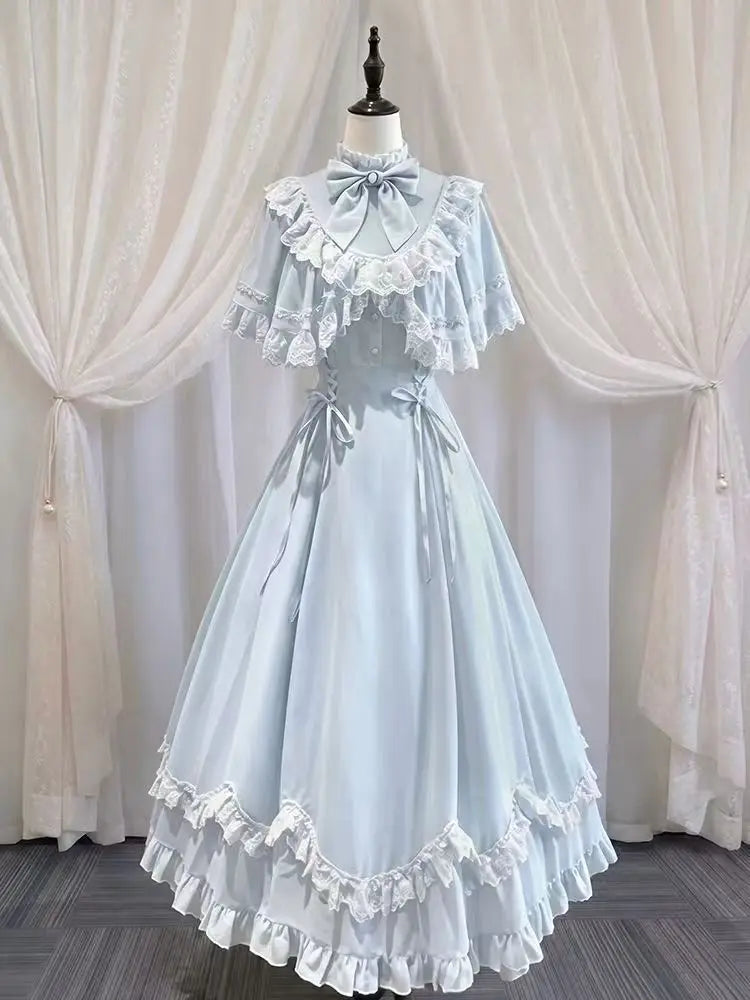 Ingvn  Japanese Harajuku Kawaii Y2K Lolita Dress Women High Waist Patchwork Bow Lace Cute E-girl Casual Streetwear Fashion Dress